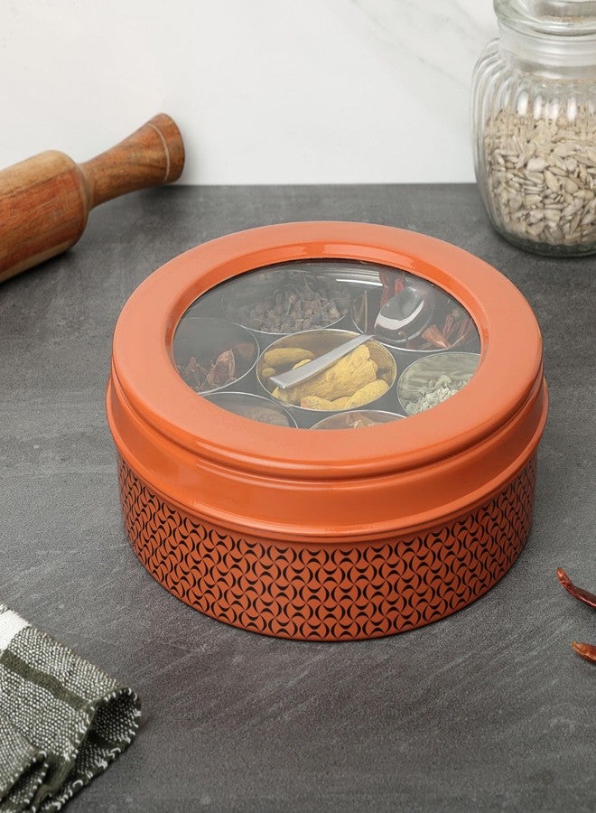 dudki 7 in 1 Stainless Steel Spice box for kitchen sturdy Masala dabba jar for Spices Seamless Design (Orange Rust) - Image 1